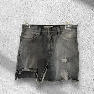 Free People We The Free Women's Size 24 Gray Distressed Denim Mini Jean Skirt
